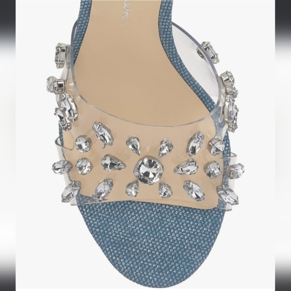 Jessica Simpson Primana clear crystal adorned denim mule heels size 10 brand new - Picture 3 of 10